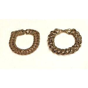 MONET NAPIER GOLD CHAIN DOUBLE CURB & CUBAN LINK 7" BRACELETS LOT 2 EUC